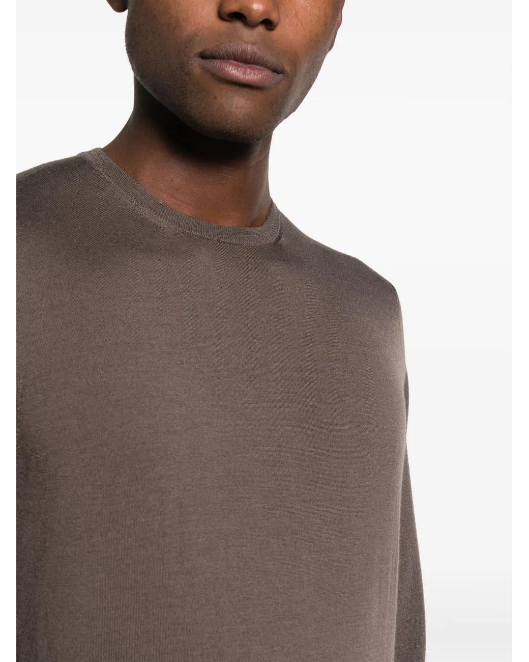 Dell'Oglio Brown Crew-Neck Rib-Trim Jumper for men