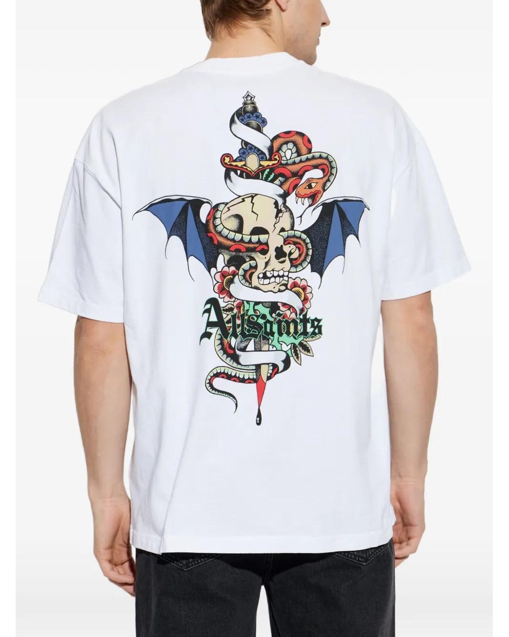 AllSaints White T-Shirt À Motif Serpent Et Tête De Mort for men