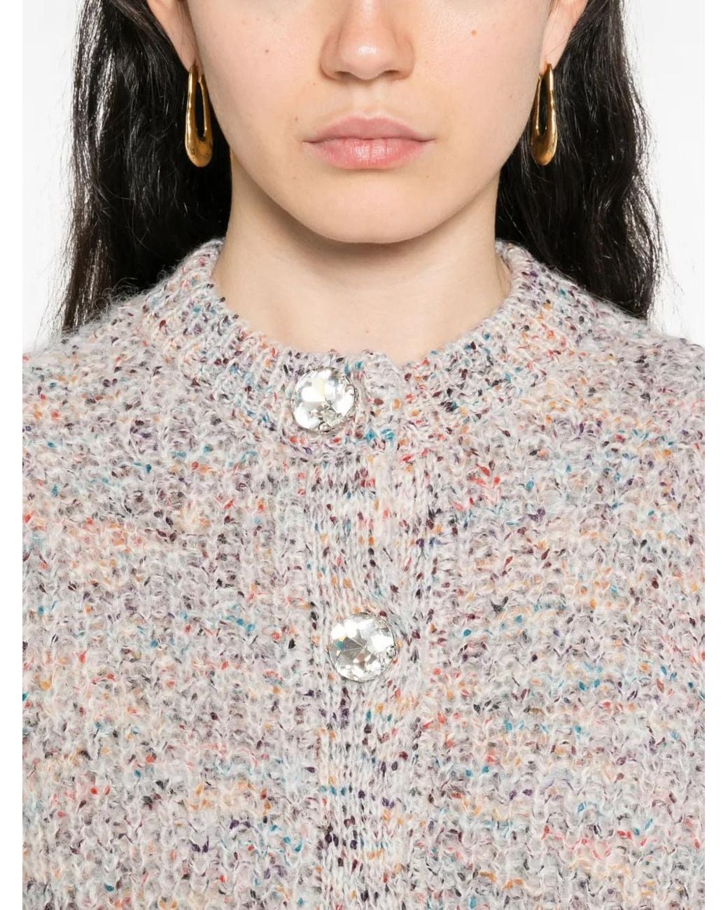 Twinset White Puff-Sleeve Speckled Cardigan