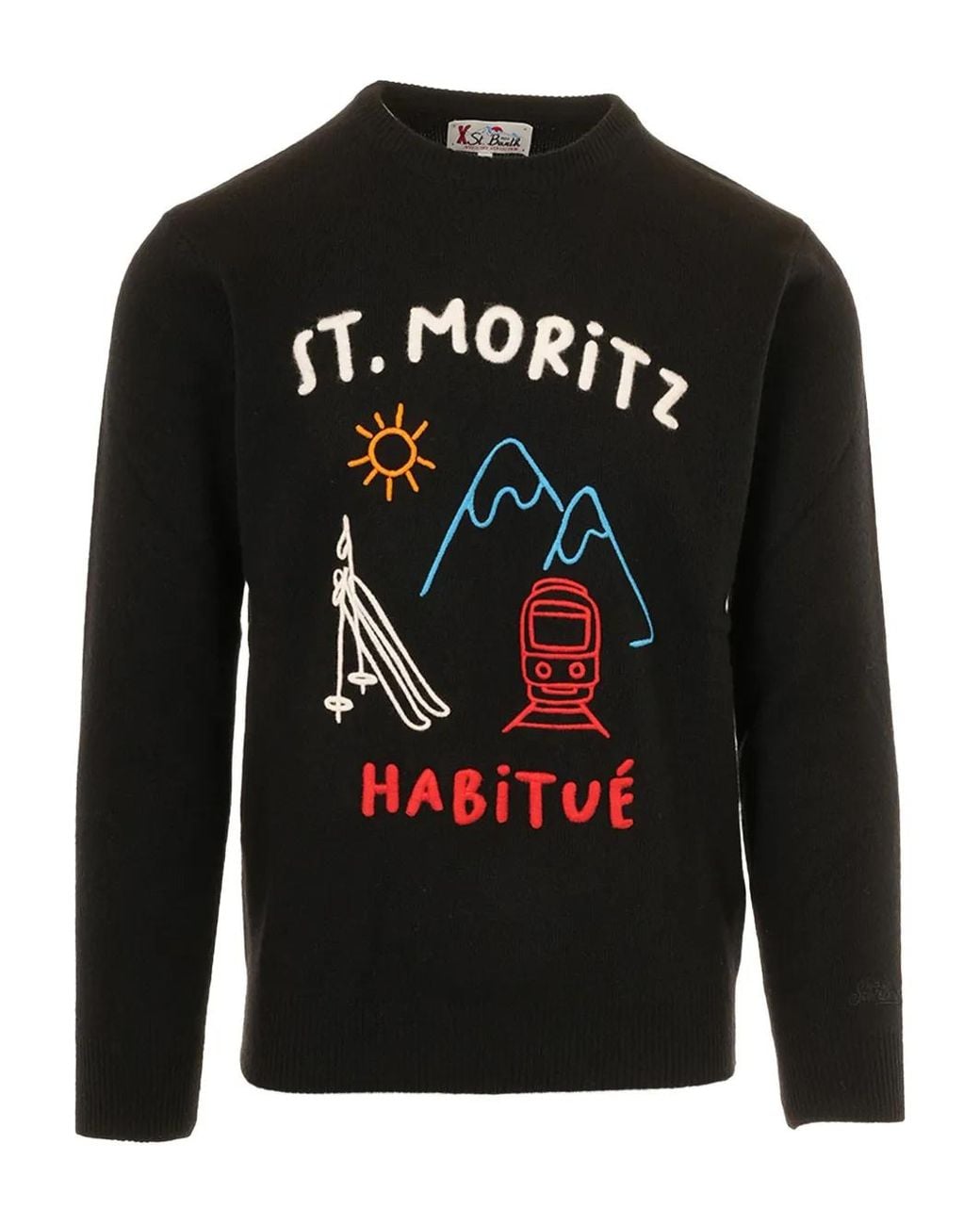 Mc2 Saint Barth Black Embroidered Sweater for men