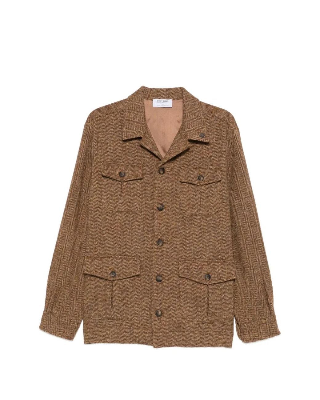 Gran Sasso Brown Herringbone-Pattern Wool Jacket for men