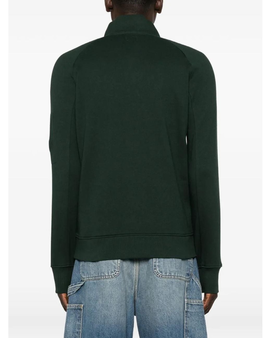 C P Company Green Quarter-Zip Lens-Detail Sweatshirt for men