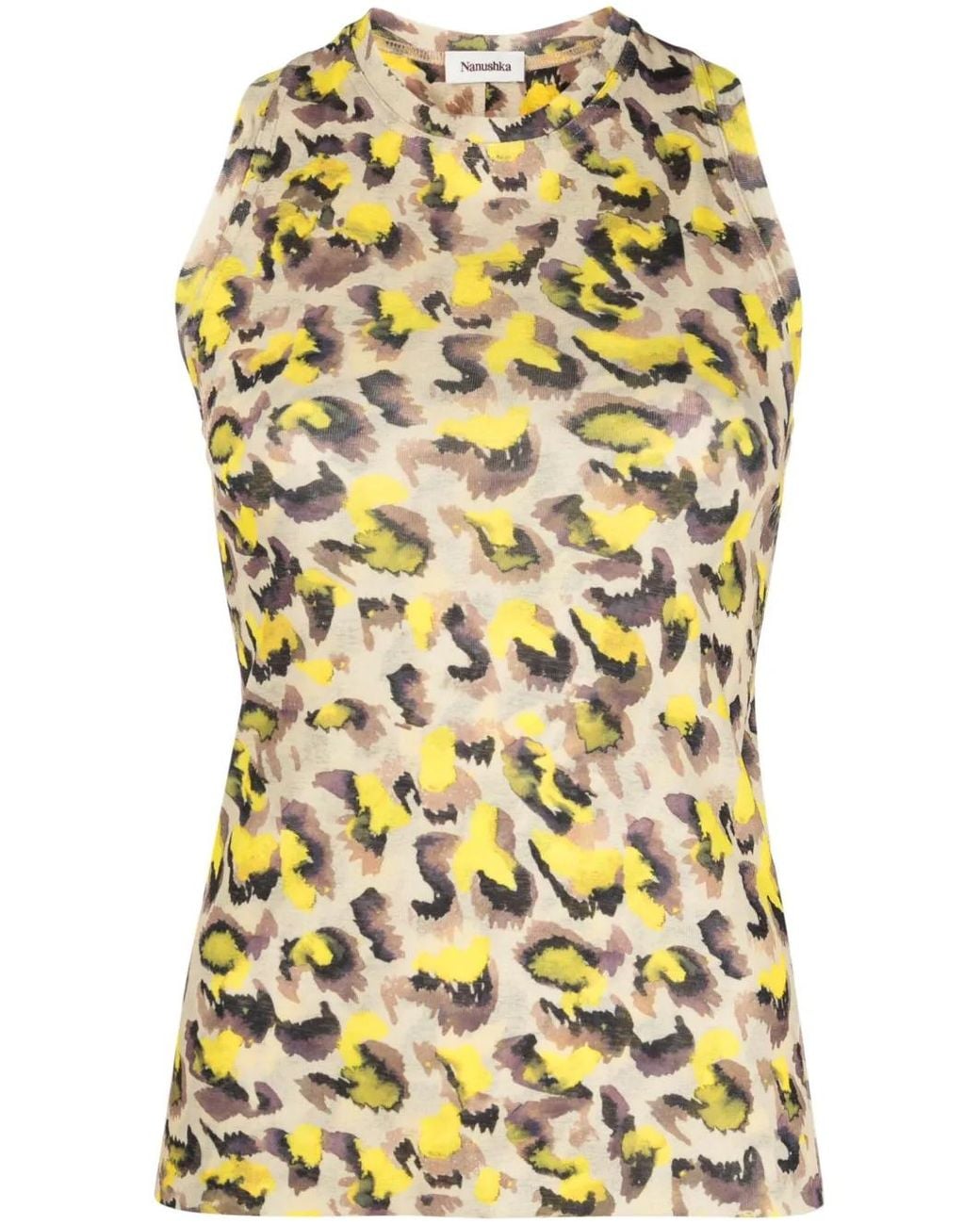 Nanushka Yellow Safea Leopard-Print Tank Top