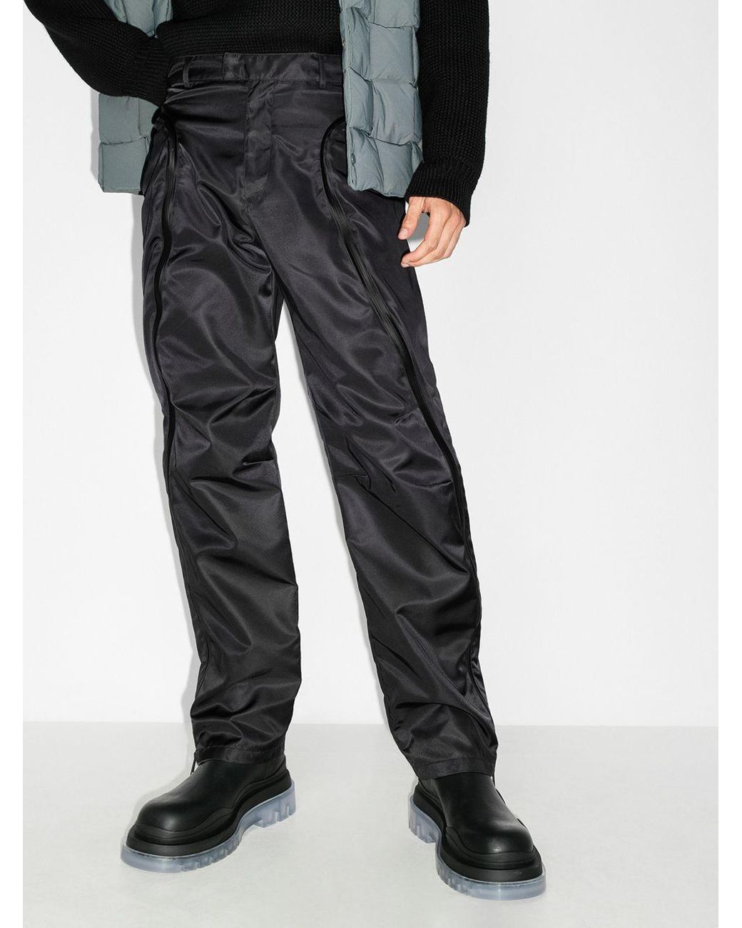 Bottega Veneta Synthetic Zip-detail Straight-leg Trousers in Black for 