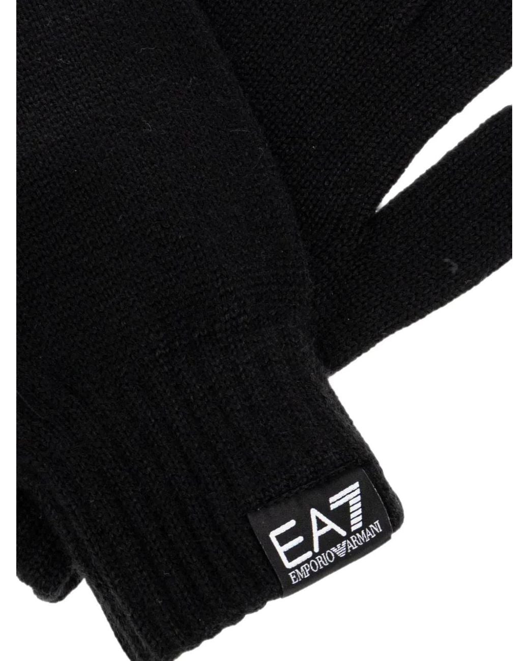 EA7 Black Logo-Patch Knit Gloves