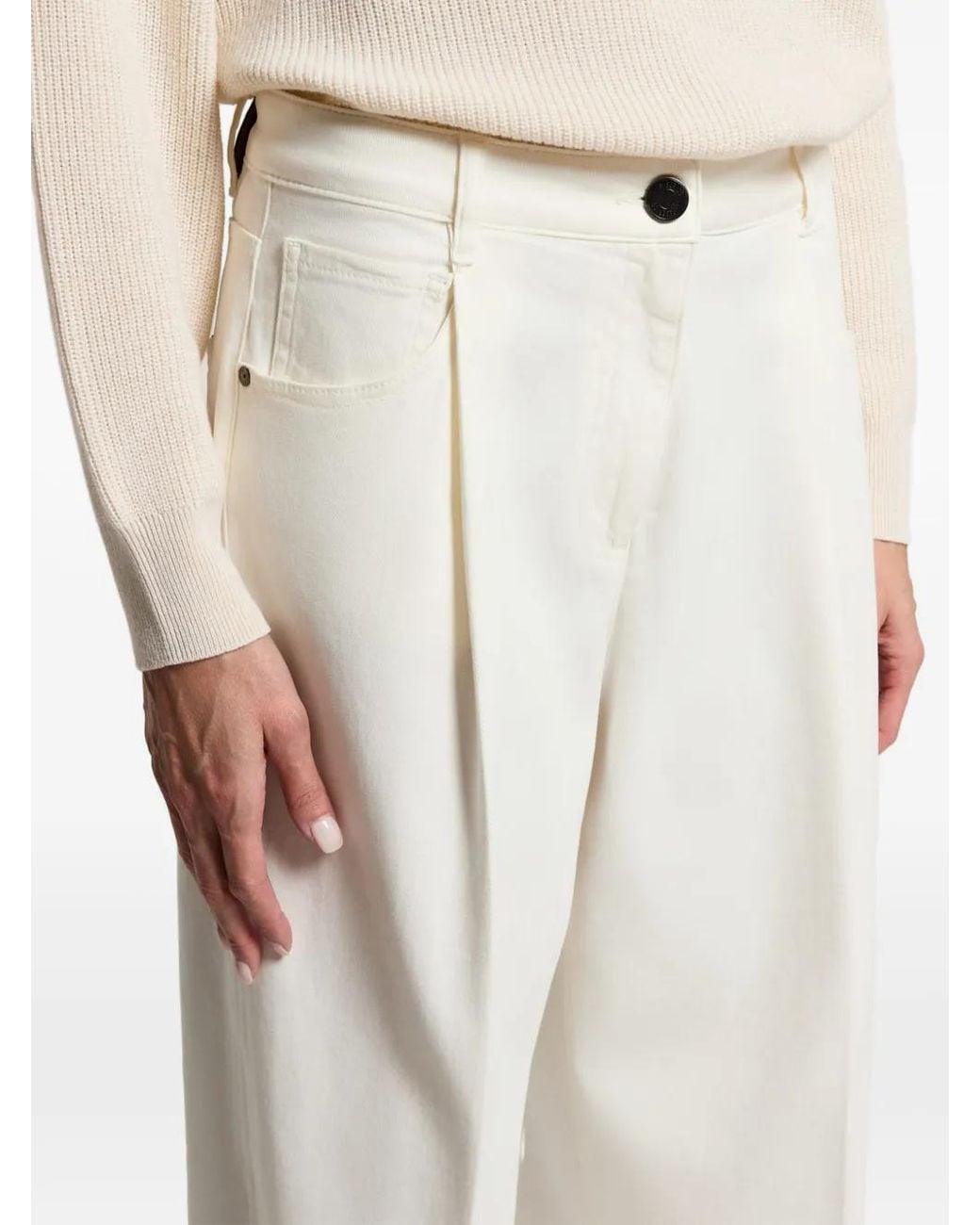 Peserico White Pleated Wide-Leg Trousers