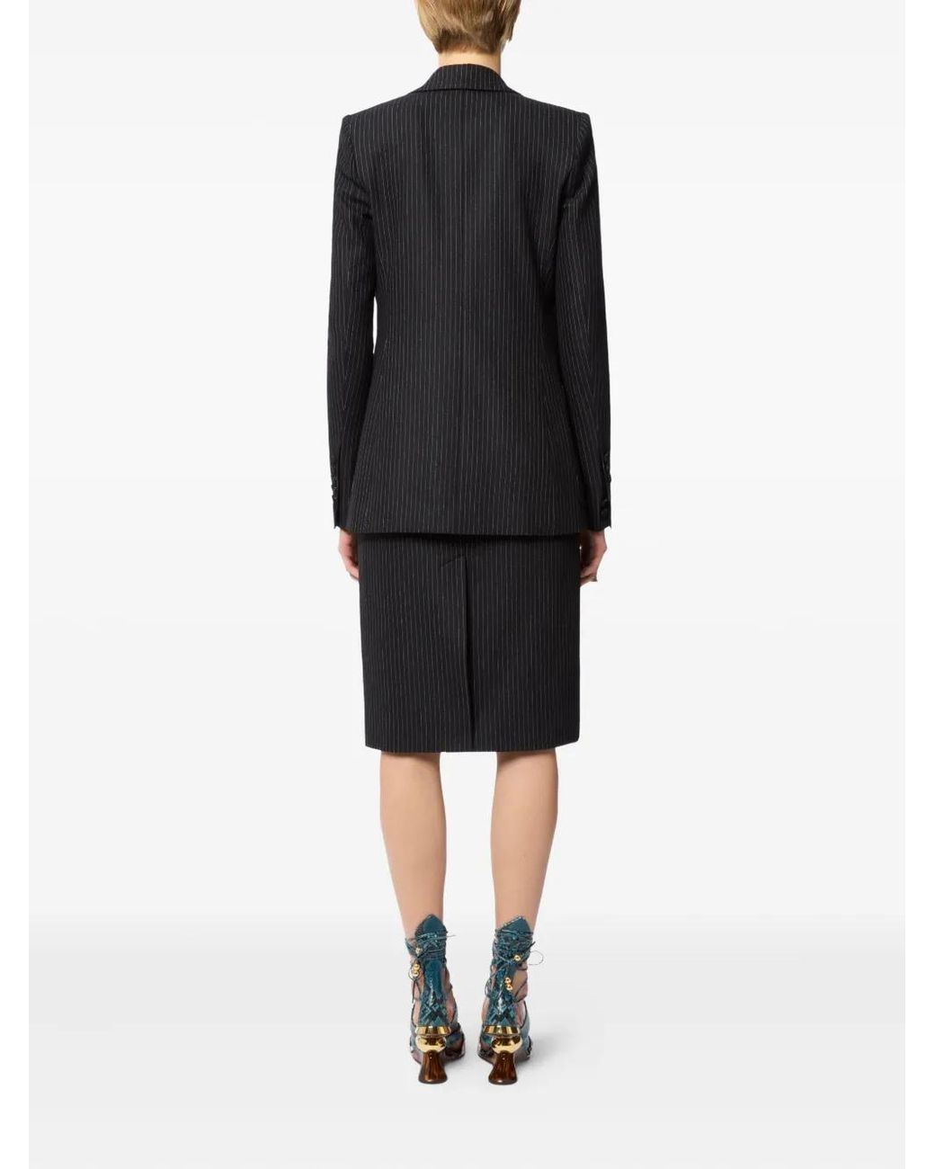 Nina Ricci Black Pinstriped Wool Midi Skirt