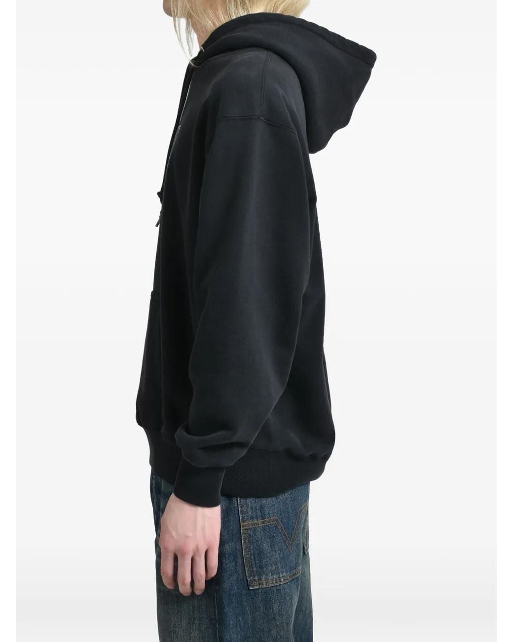 ALICE HOLLYWOOD Blue Logo-Print Washed-Finish Hoodie for men