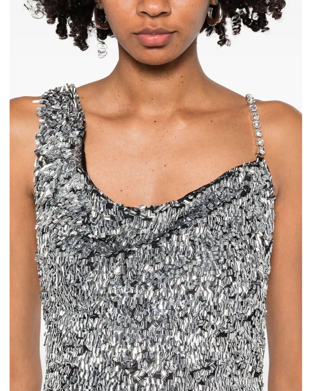 Area Gray Sequin-Embellished One-Shoulder Dress