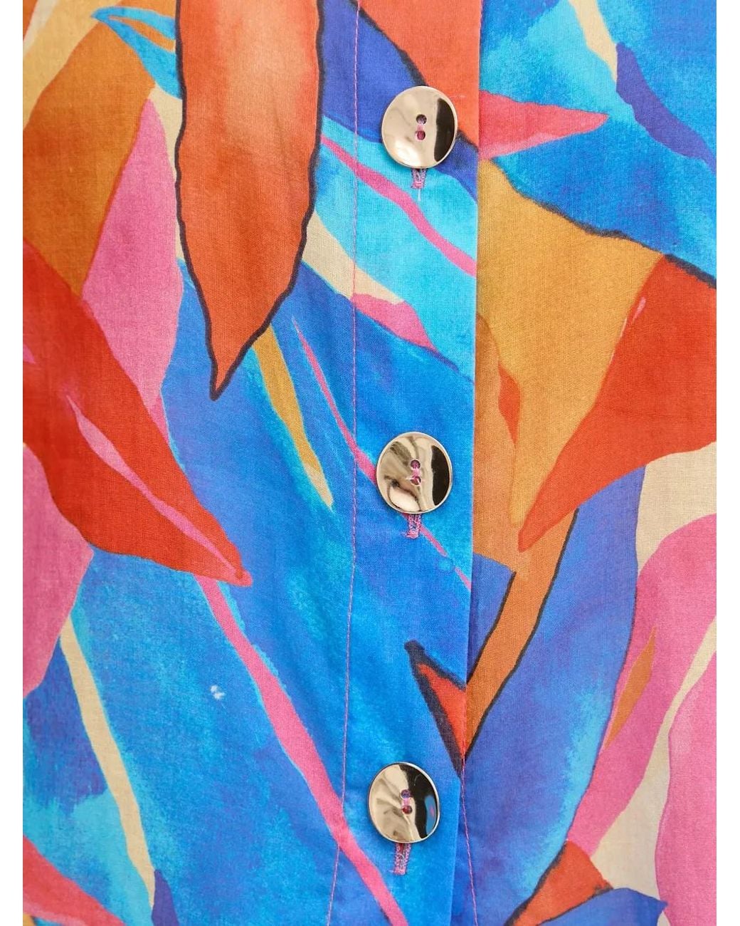 Morgan Blue Leaf-Print Button-Up Shirt