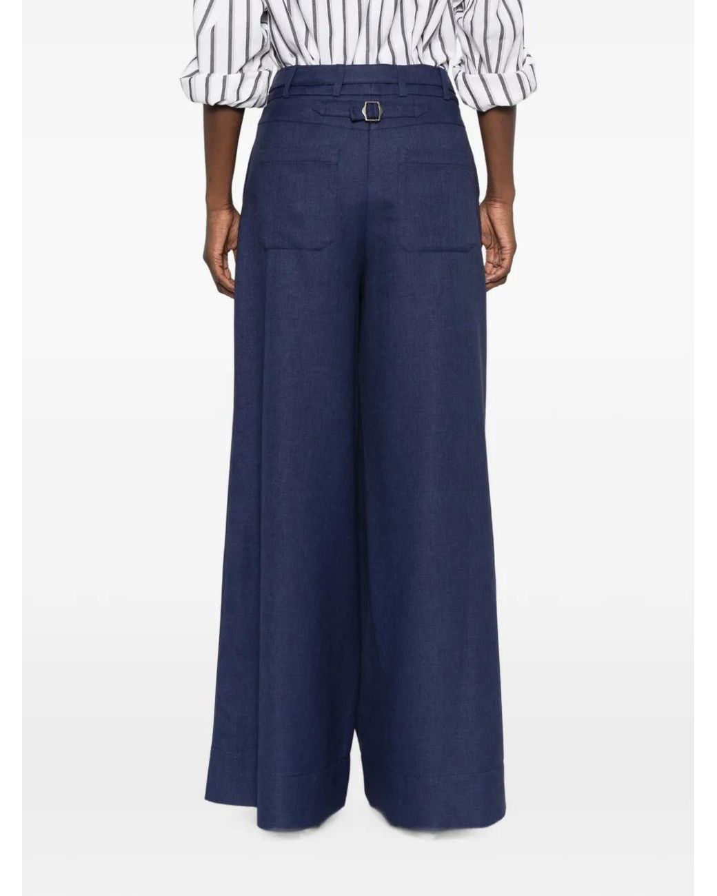 MAISON 123 Blue Belted Wide-Leg Trousers