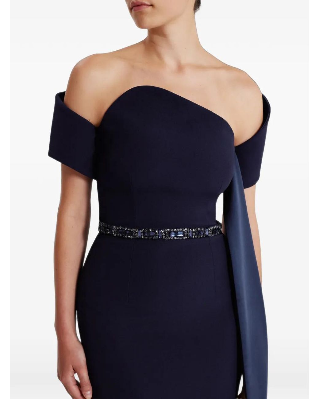 Safiyaa Blue Giorgia Asymmetric Sash-Detail Maxi Dress