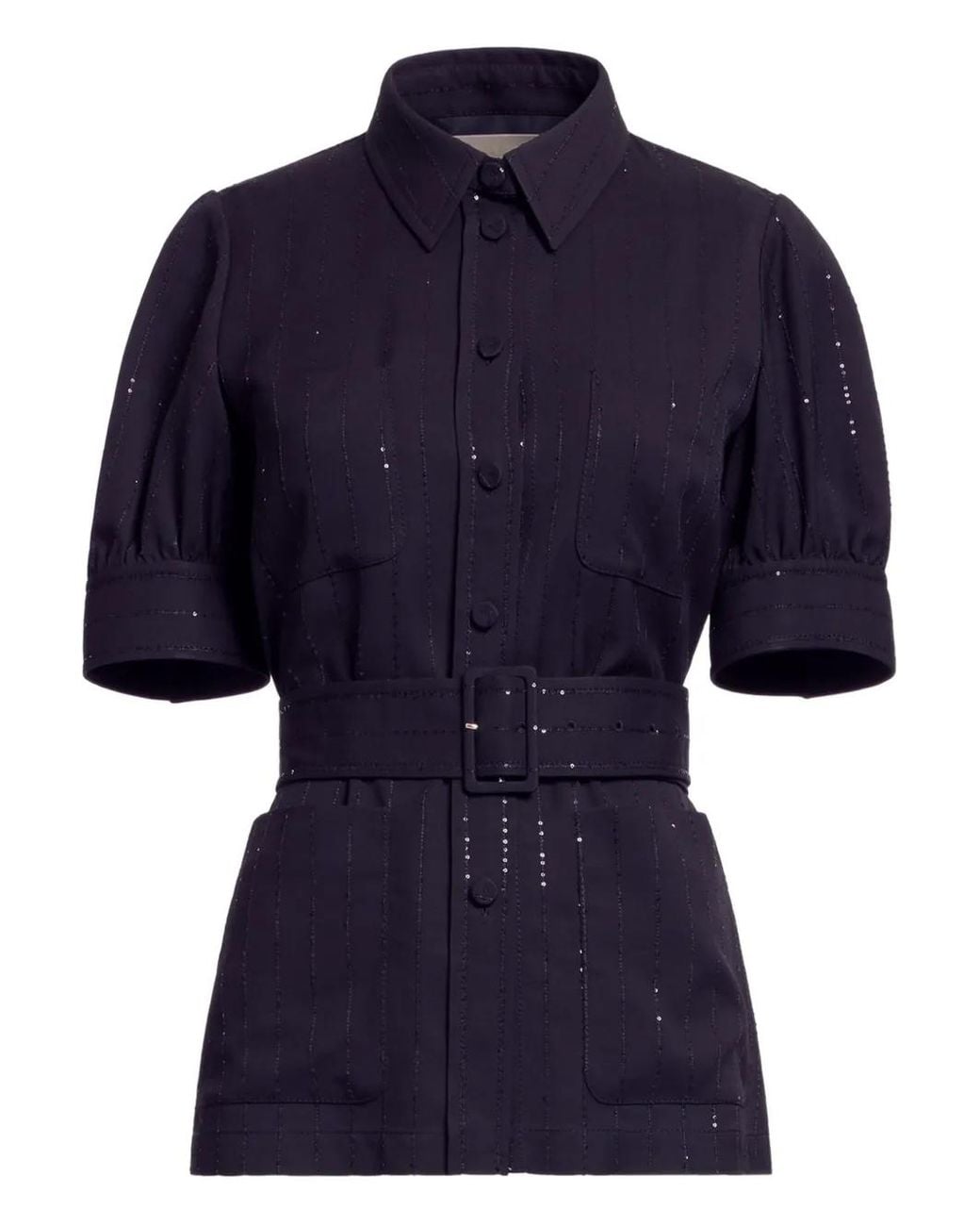 Elie Saab Blue Belted Crepe Shirt