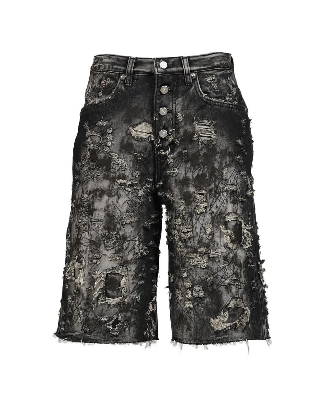 THUG CLUB Gray Washed Distressed Denim Shorts for men