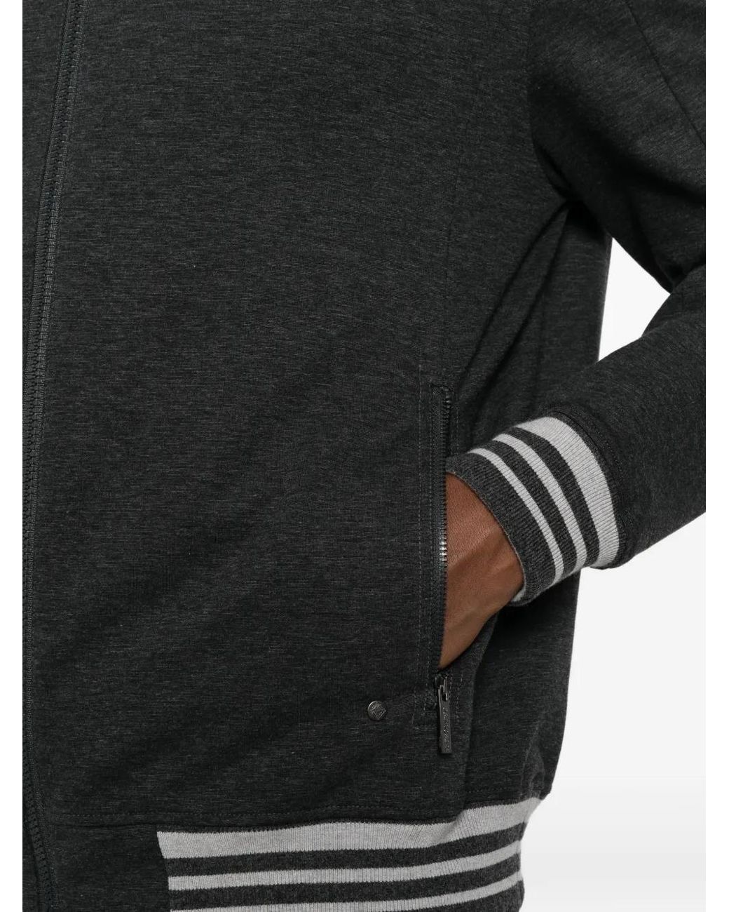 Panicale Black Striped-Trim Zip-Up Jacket for men