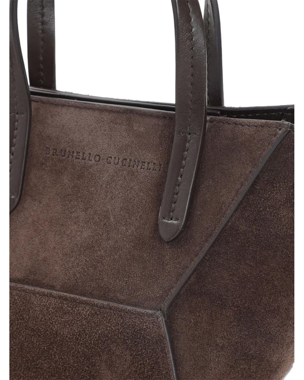 Brunello Cucinelli Brown Mini Sac Cabas En Daim À Empiècements