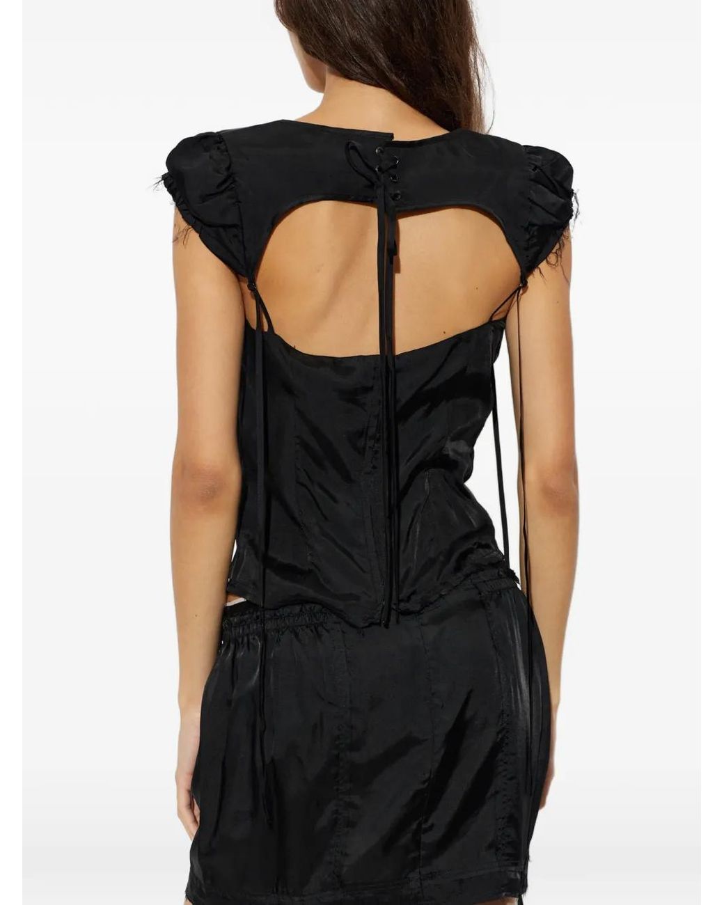 KNWLS Black Beth Lace-Up Top