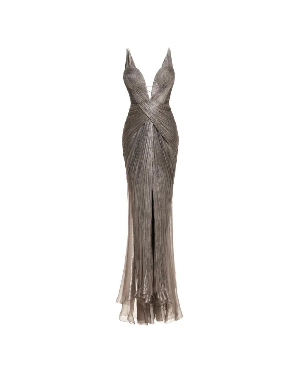 Maria Lucia Hohan Gray Robe Longue Corinna En Mélange De Soie À Design Plissé