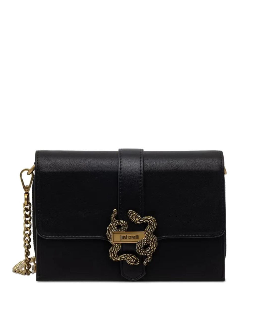 Just Cavalli Black Snake-Plaque Mini Bag