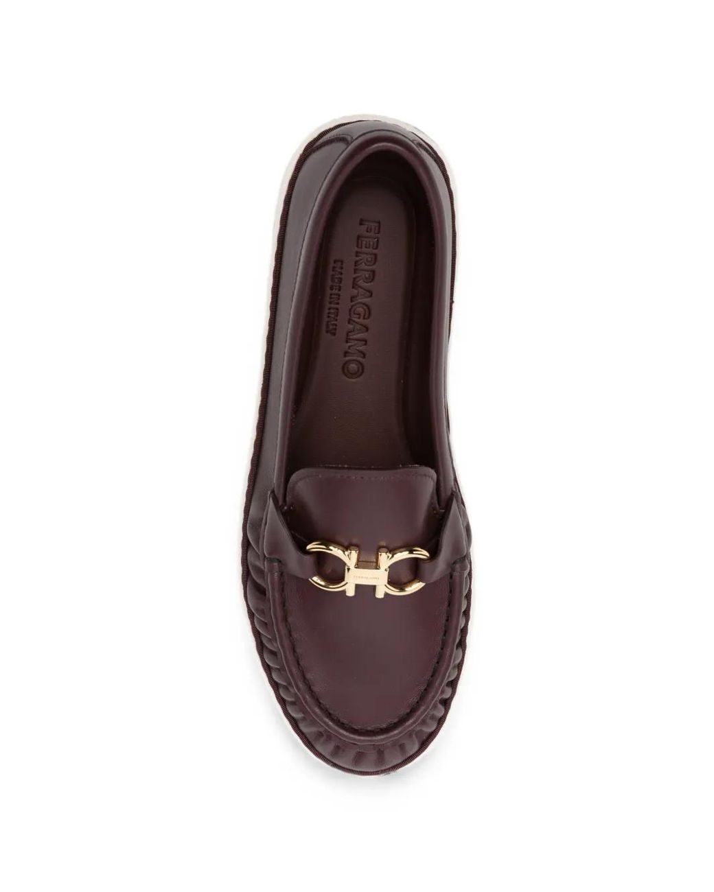 Ferragamo Brown Gancini Ruched Loafers