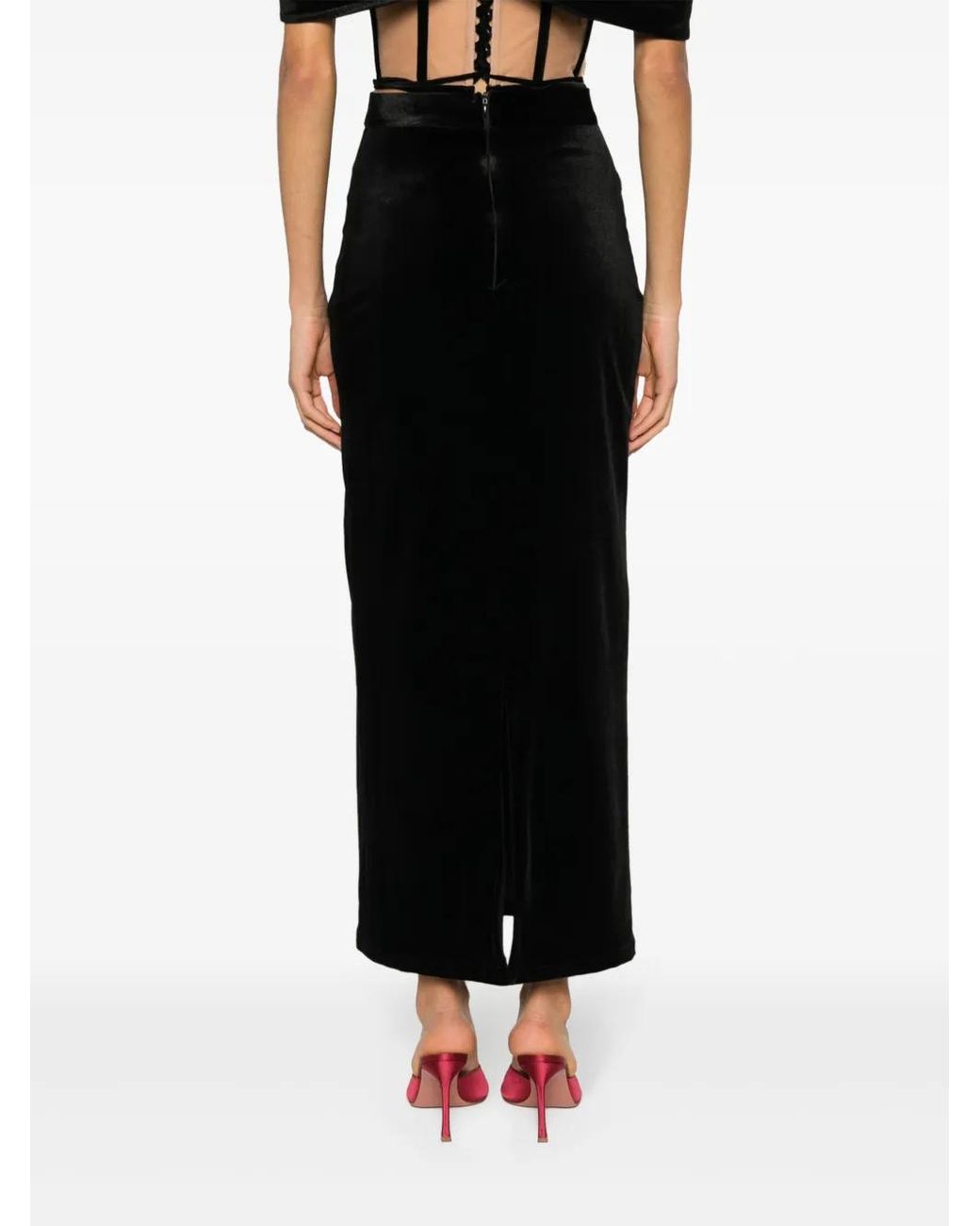 Ana Radu Black Velvet Midi Skirt