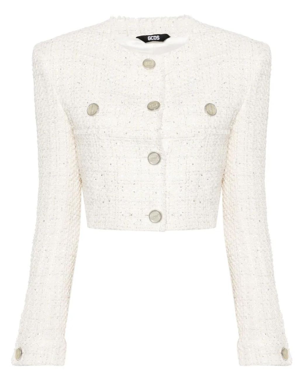 Gcds White Cropped Tweed Jacket