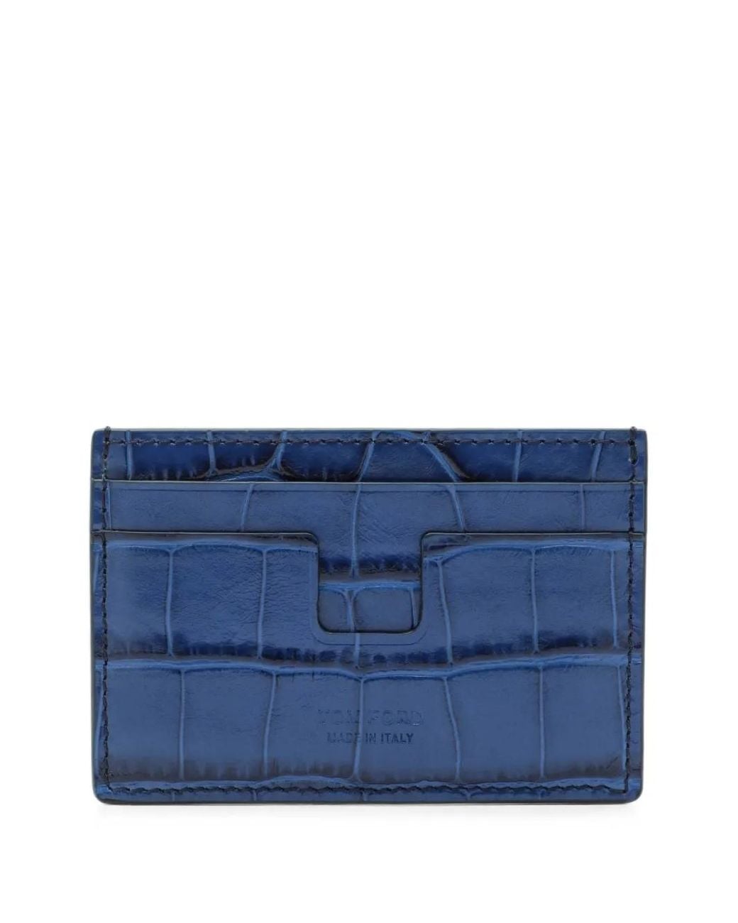 Tom Ford Blue Crocodile-Effect Card Holder for men