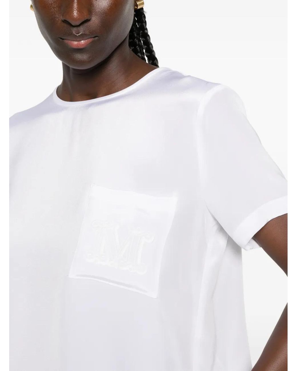 Max Mara White Blouse En Soie Mxmpagano Brodée