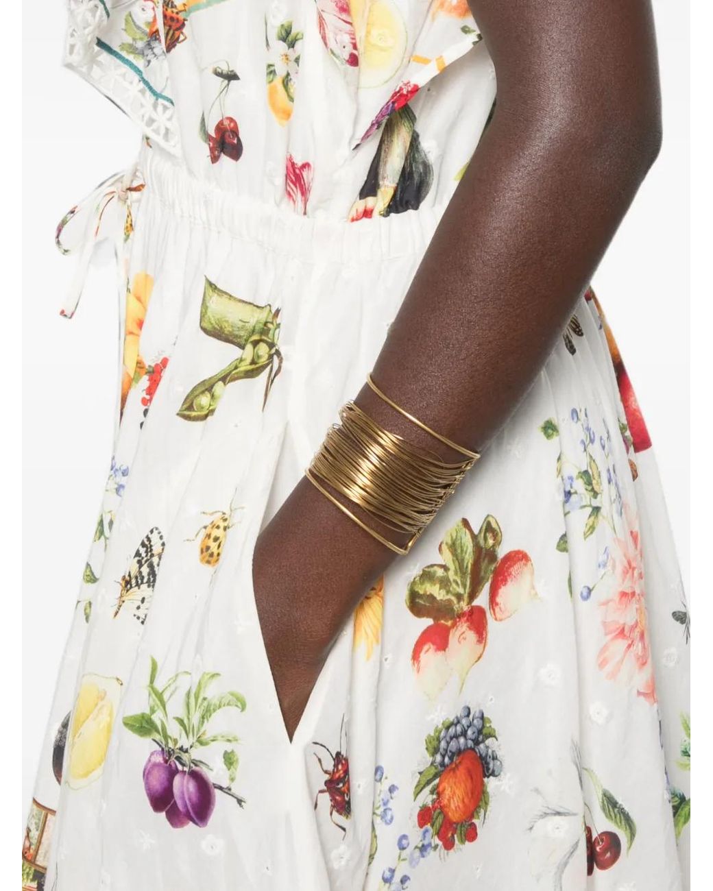 Camilla White Fruit-Print Ruffled Midi Dress