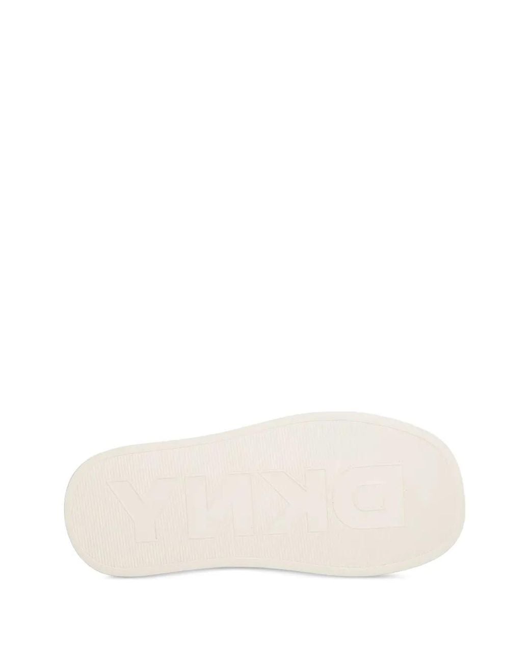 DKNY White Logo-Patch Woven Slides