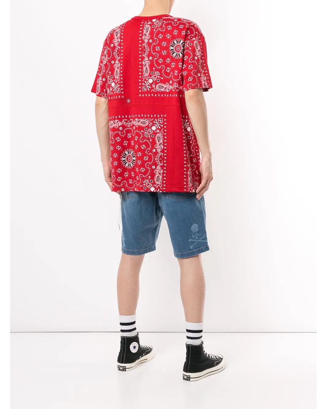 MASTERMIND WORLD Red Crew Neck Bandana Print T-Shirt for men