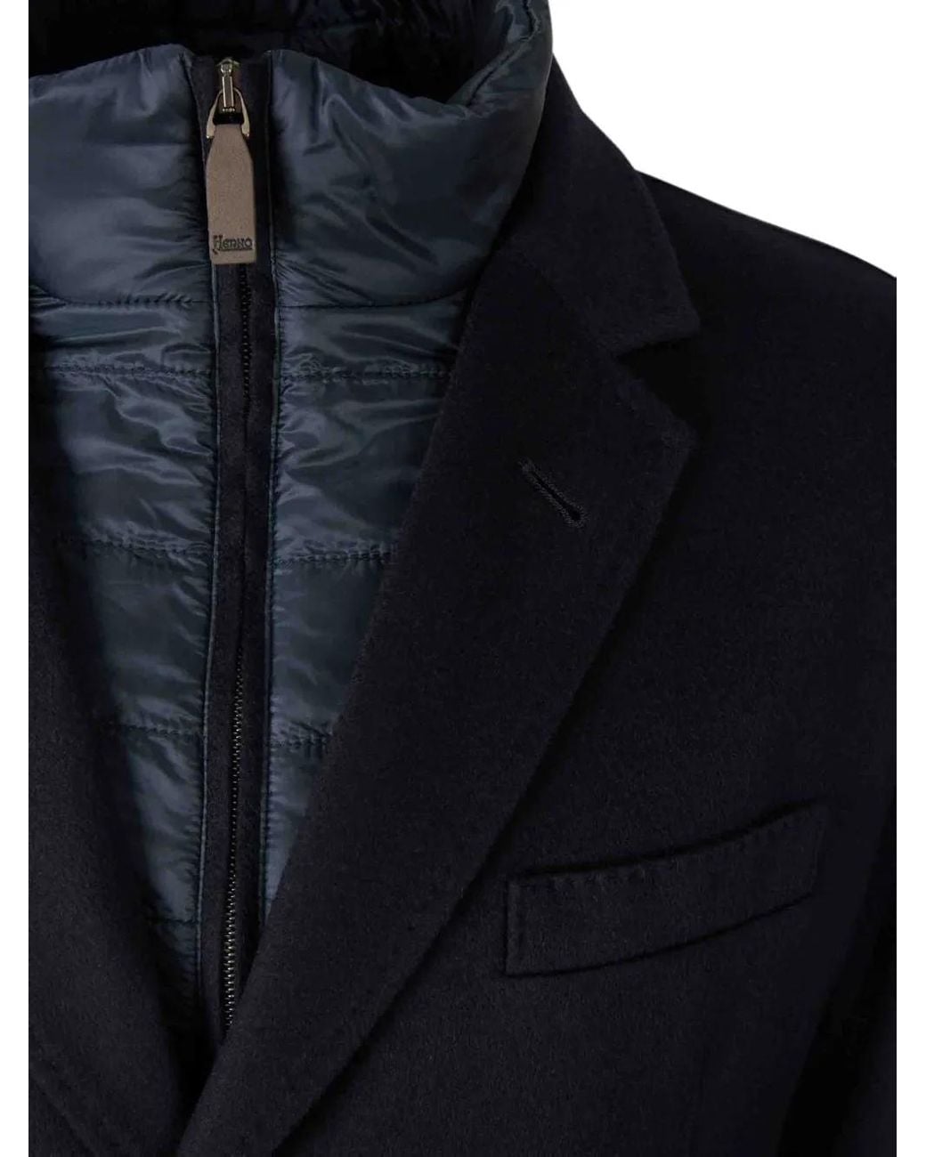 Herno Blue Detachable-Lining Buttoned Coat for men