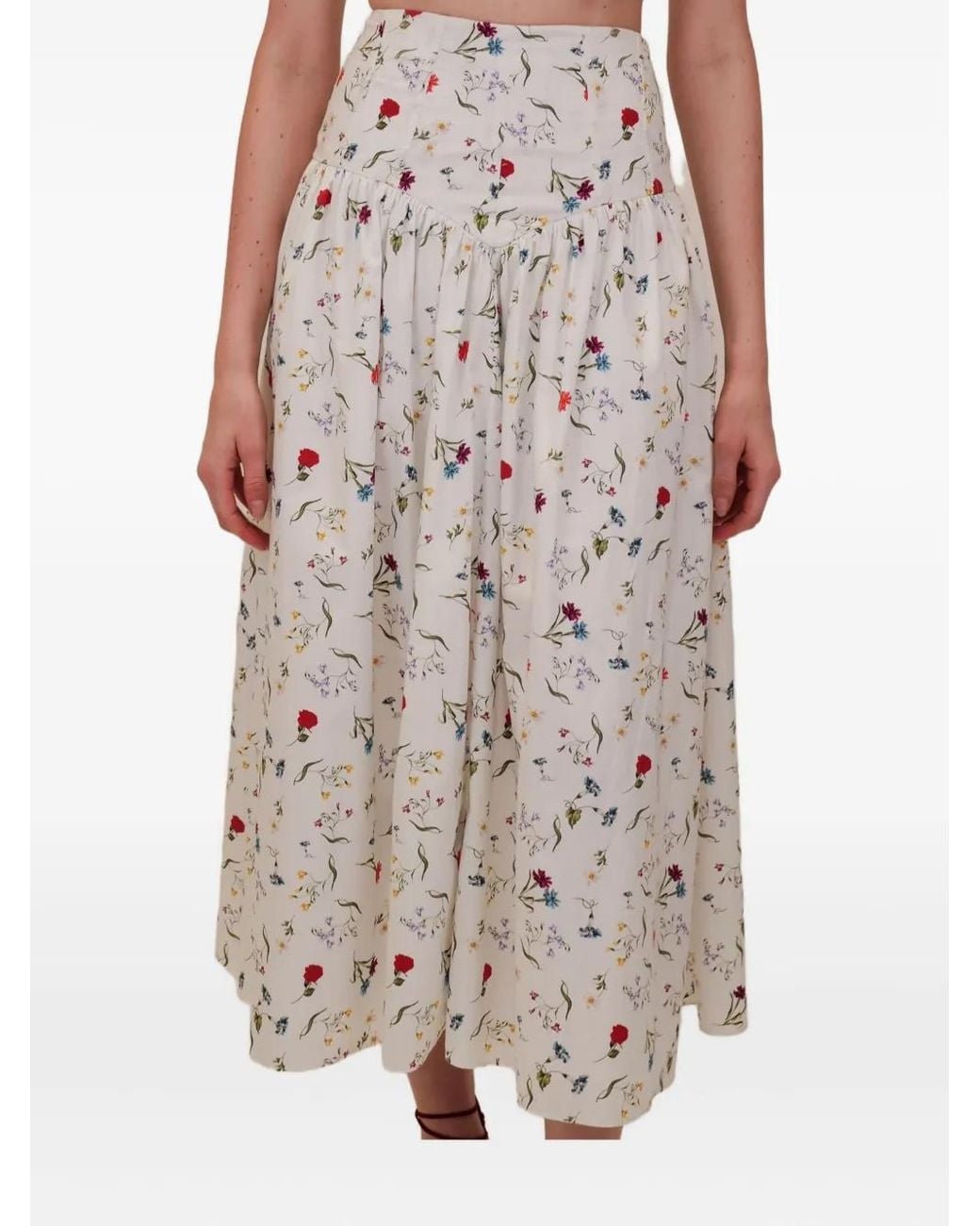 Azeeza White Noora Floral-Pattern Midi Skirt