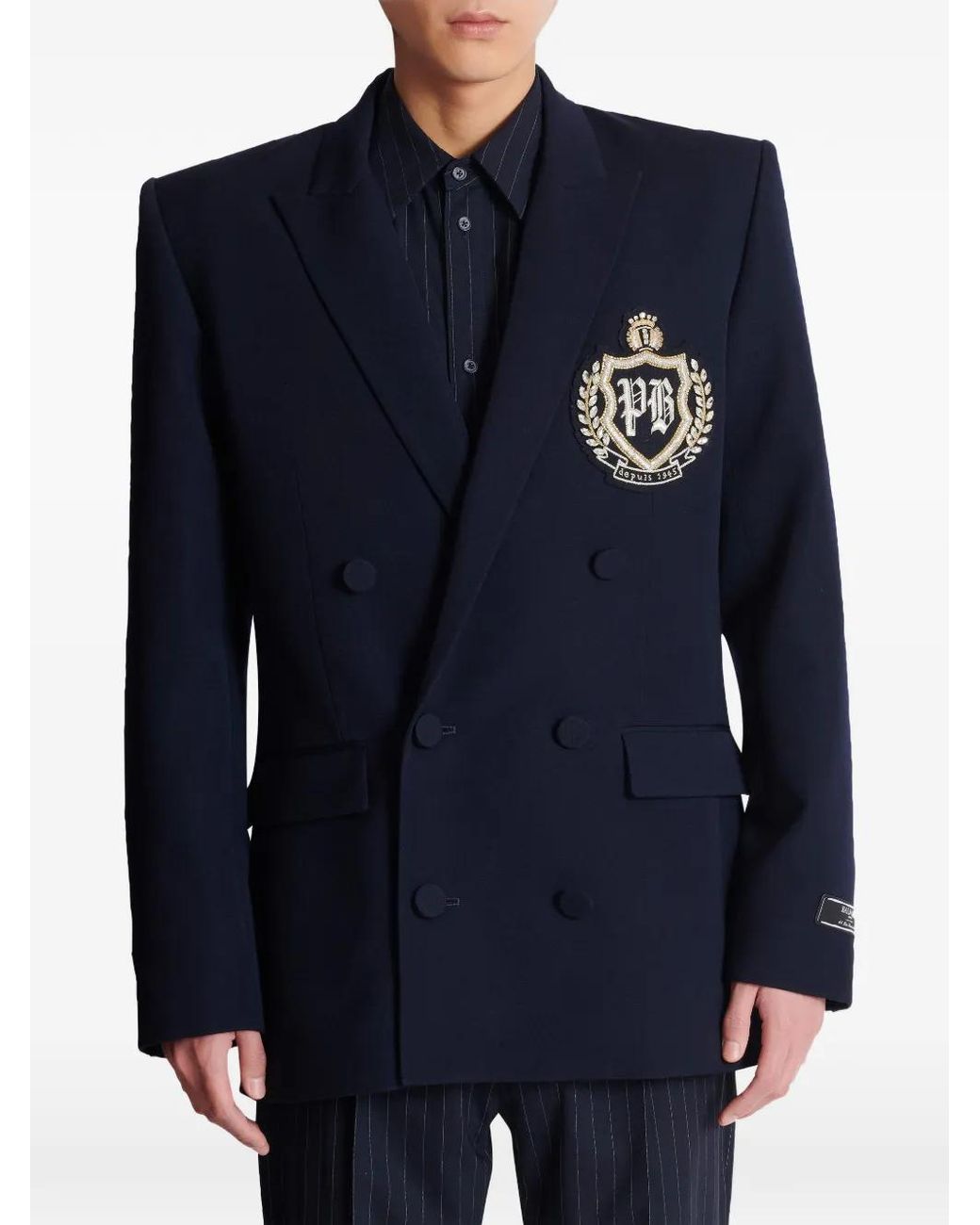 Balmain Blue Double-Breasted Blazer for men