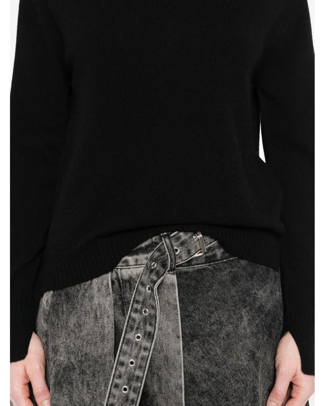 Twinset Black Round-Neck Cashmere-Wool Sweater