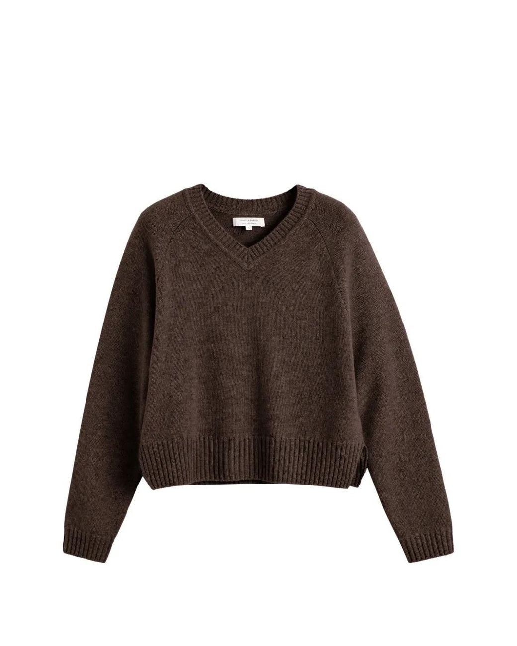 Chinti & Parker Brown Ribbed-Trim V-Neck Sweater