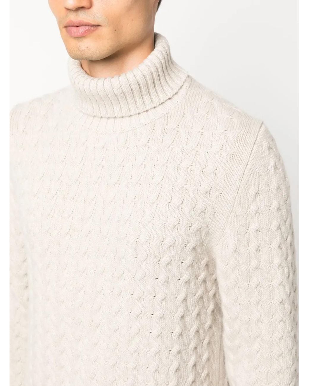 Fedeli White Roll-Neck Cable-Knit Jumper for men