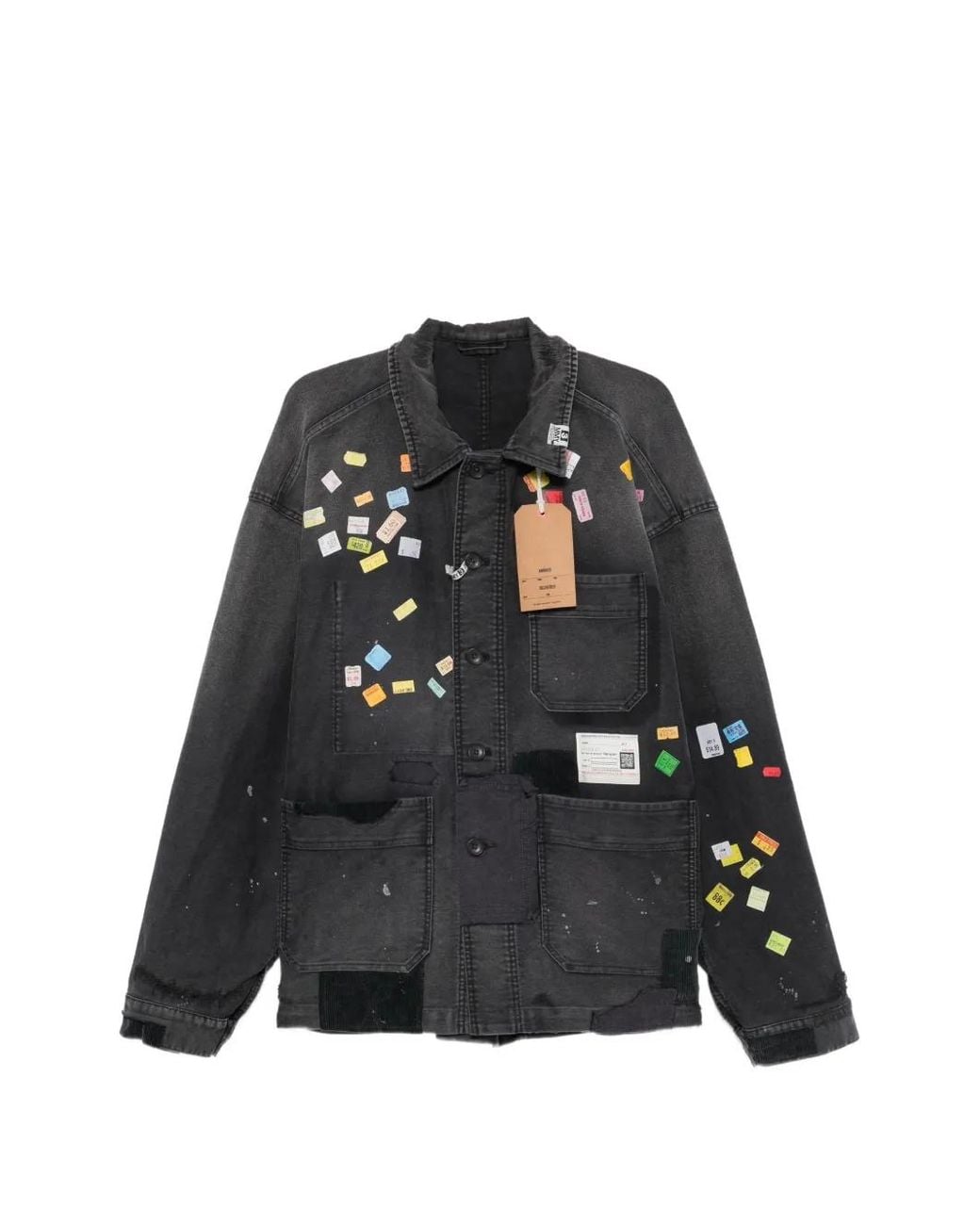 Maison Mihara Yasuhiro Black Sticker-Print Patch-Detail Overshirt for men