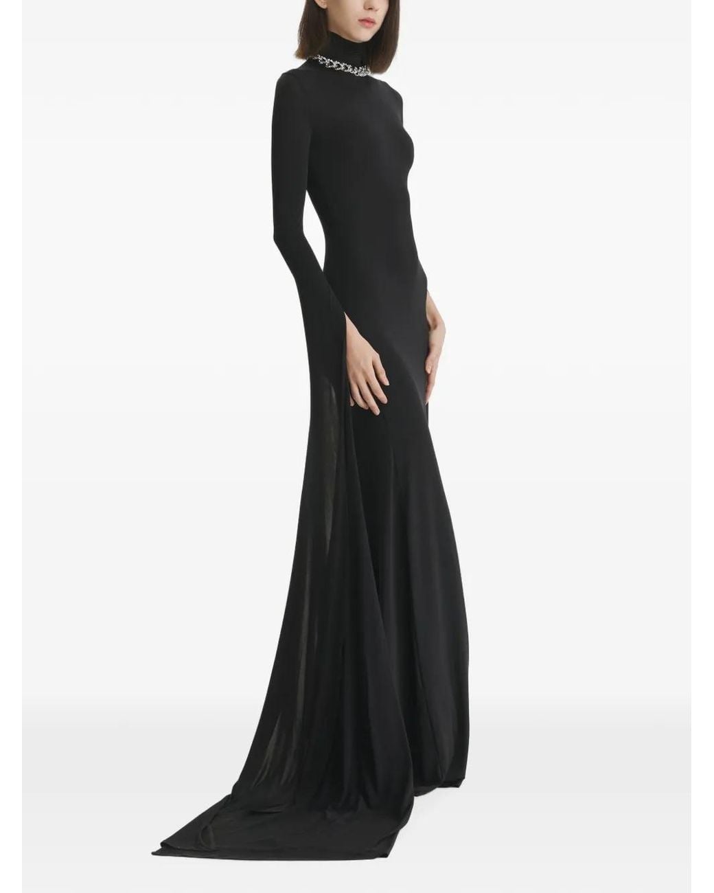 2310 STUDIO Black Crystal-Embellished Cape-Sleeve Maxi Dress