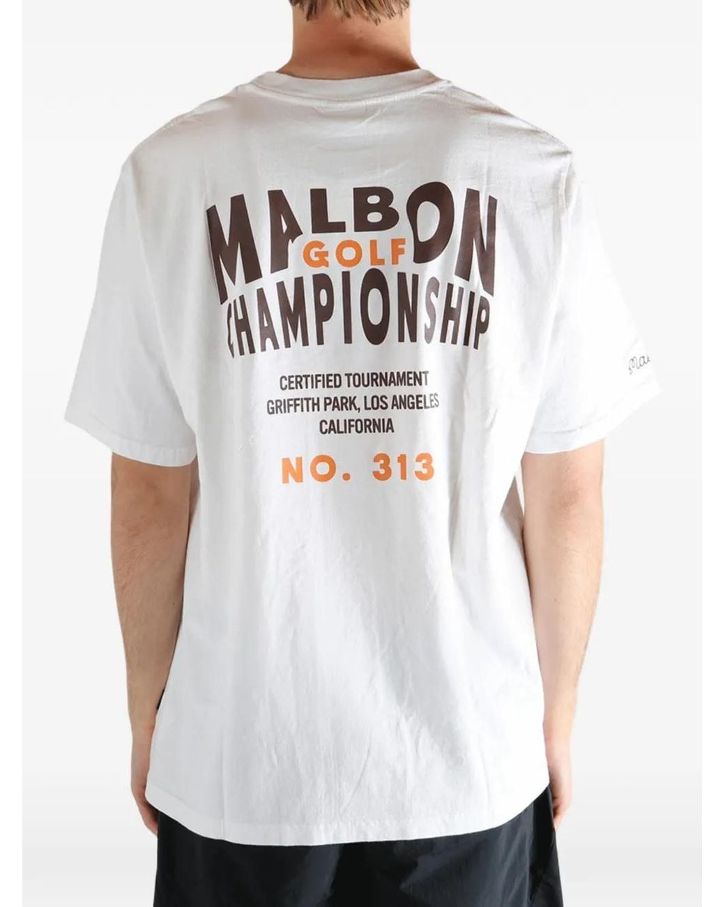 Malbon Golf White Logo-Print Graphic-Back T-Shirt for men