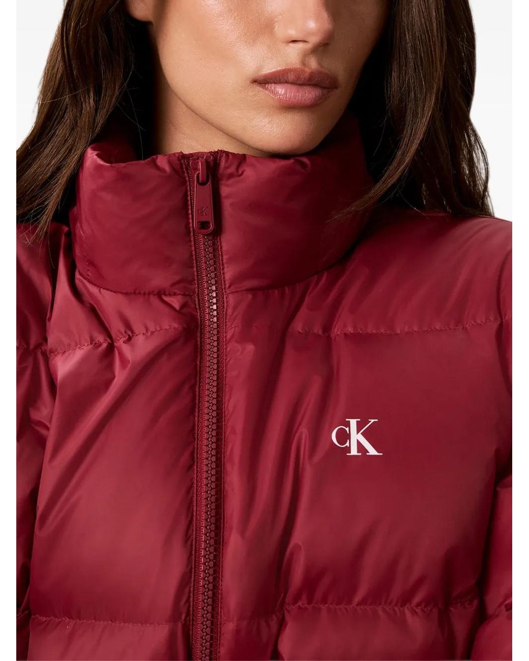 Calvin Klein Red Quilted Hooded Puffer Jacket