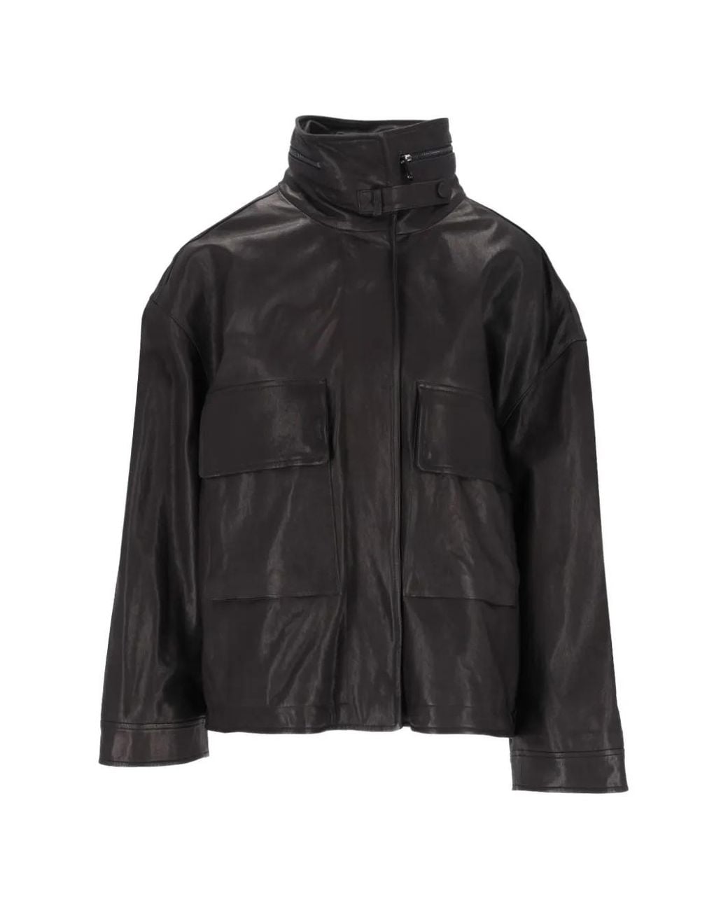 Emporio Armani Black Flap-Pocket Leather Jacket