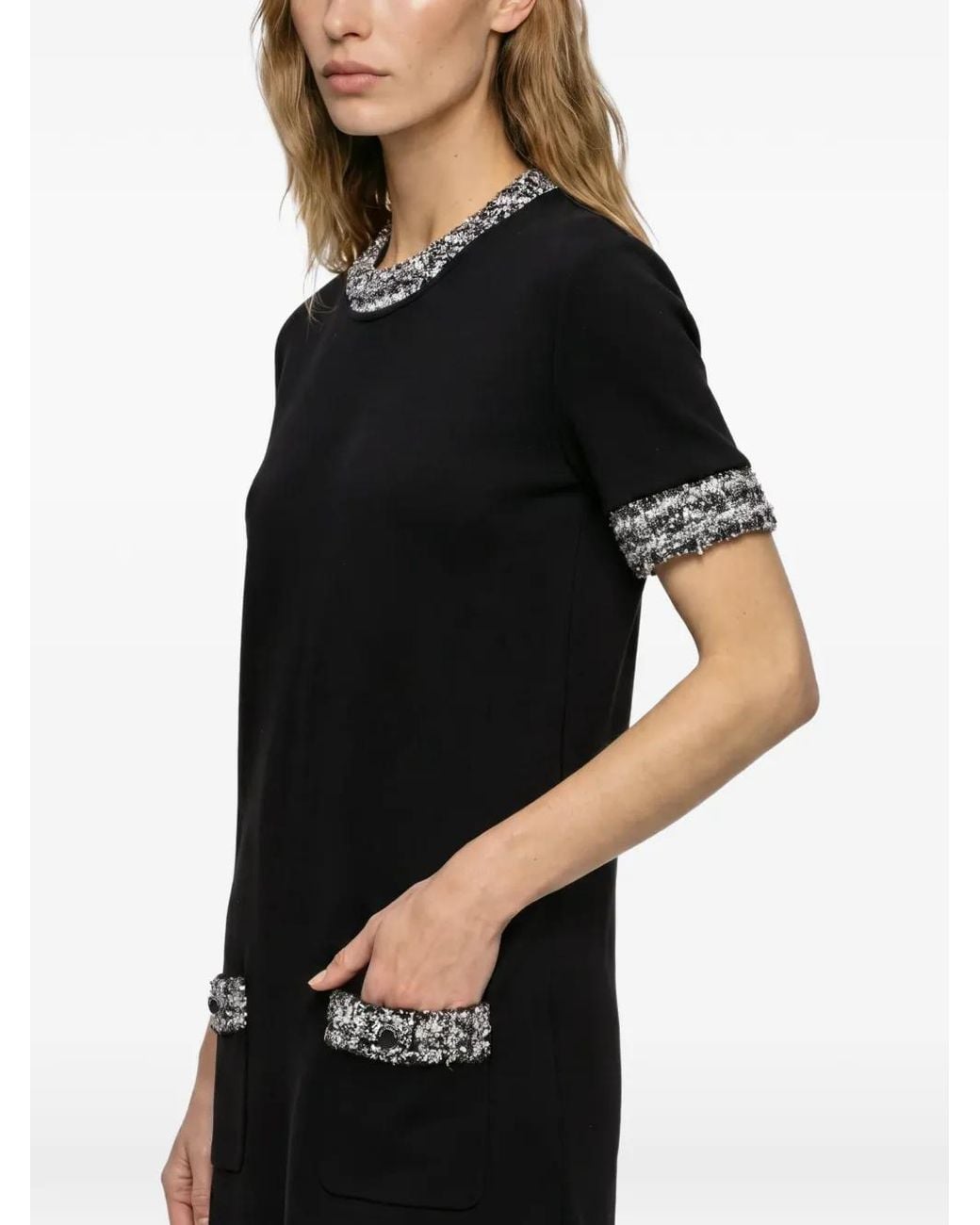 Karl Lagerfeld Black Bouclé-Trim T-Shirt Mini Dress