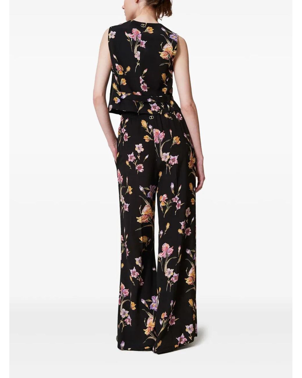 Twinset Black Floral-Print Trousers