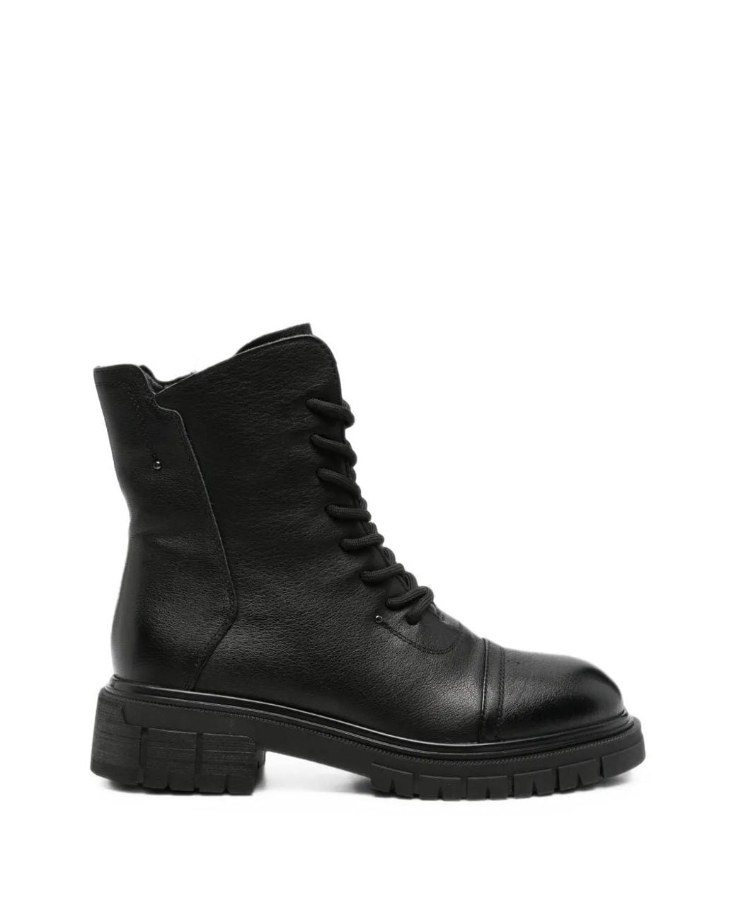 Linda Baumann Black Lace-Up Lug-Sole Boots
