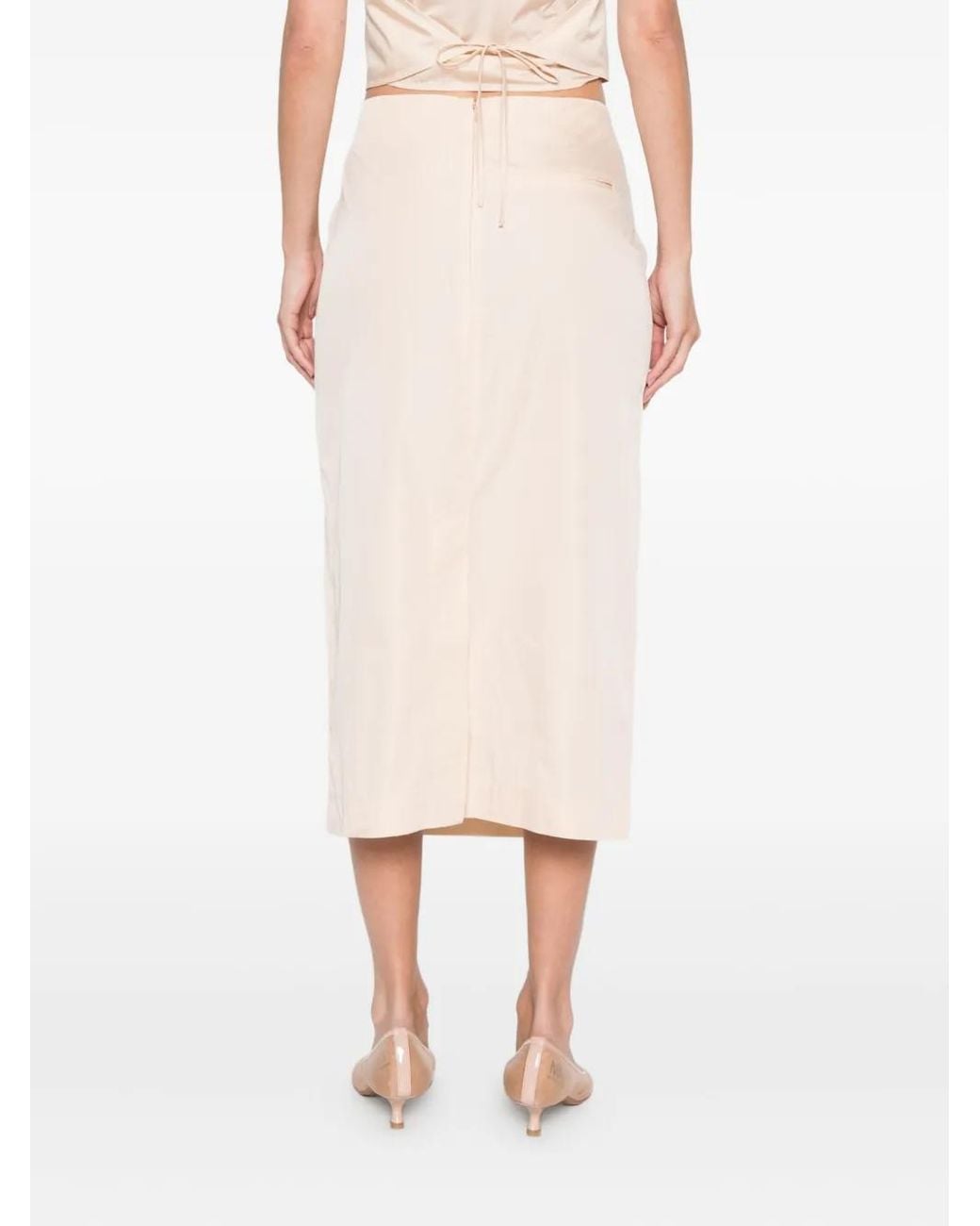 St. Agni Natural Rear-Slit Midi Skirt