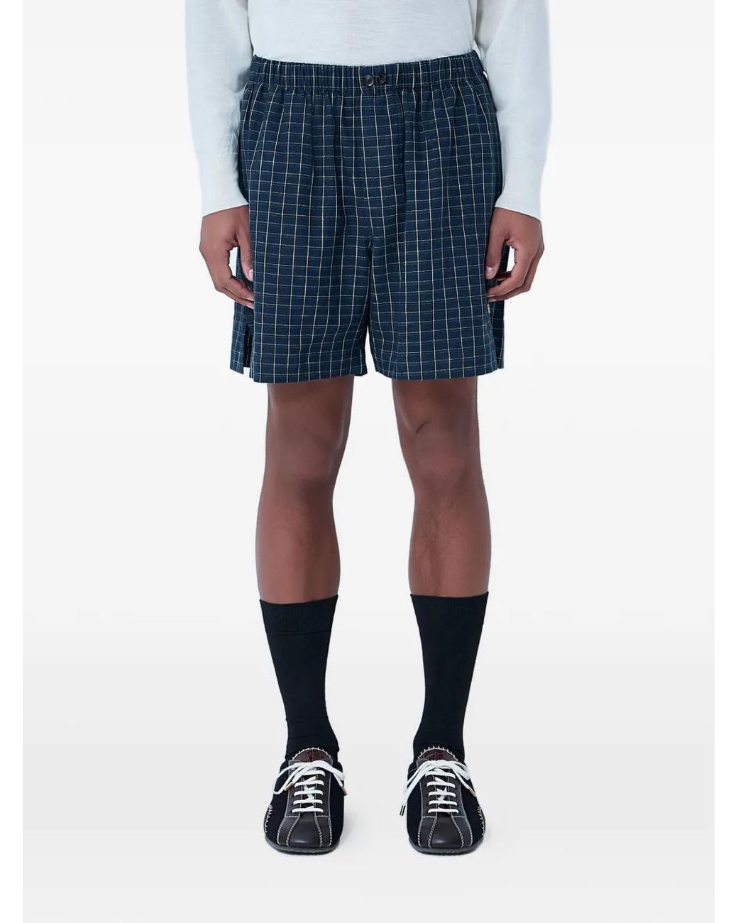 Wales Bonner Blue Checked Elasticated Tailored Shorts for men