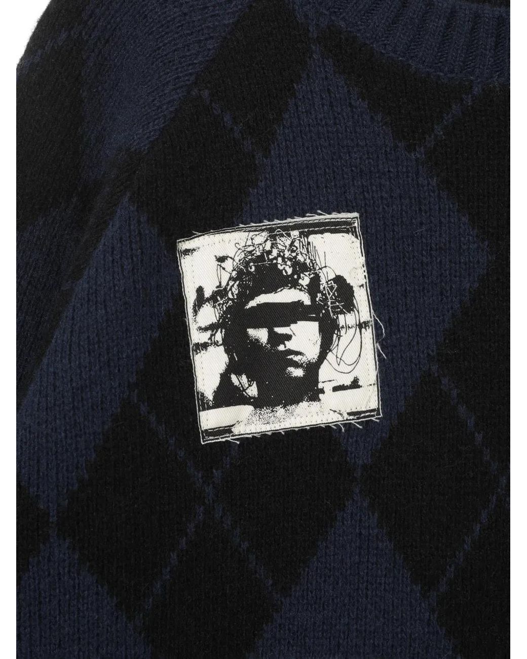 Undercover Blue Argyle-Patterned Sweater for men