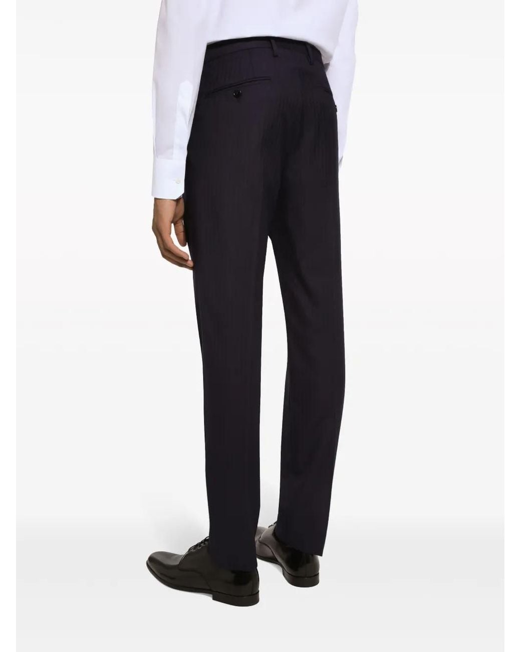 Dolce & Gabbana Blue Slim-Cut Striped Trousers for men