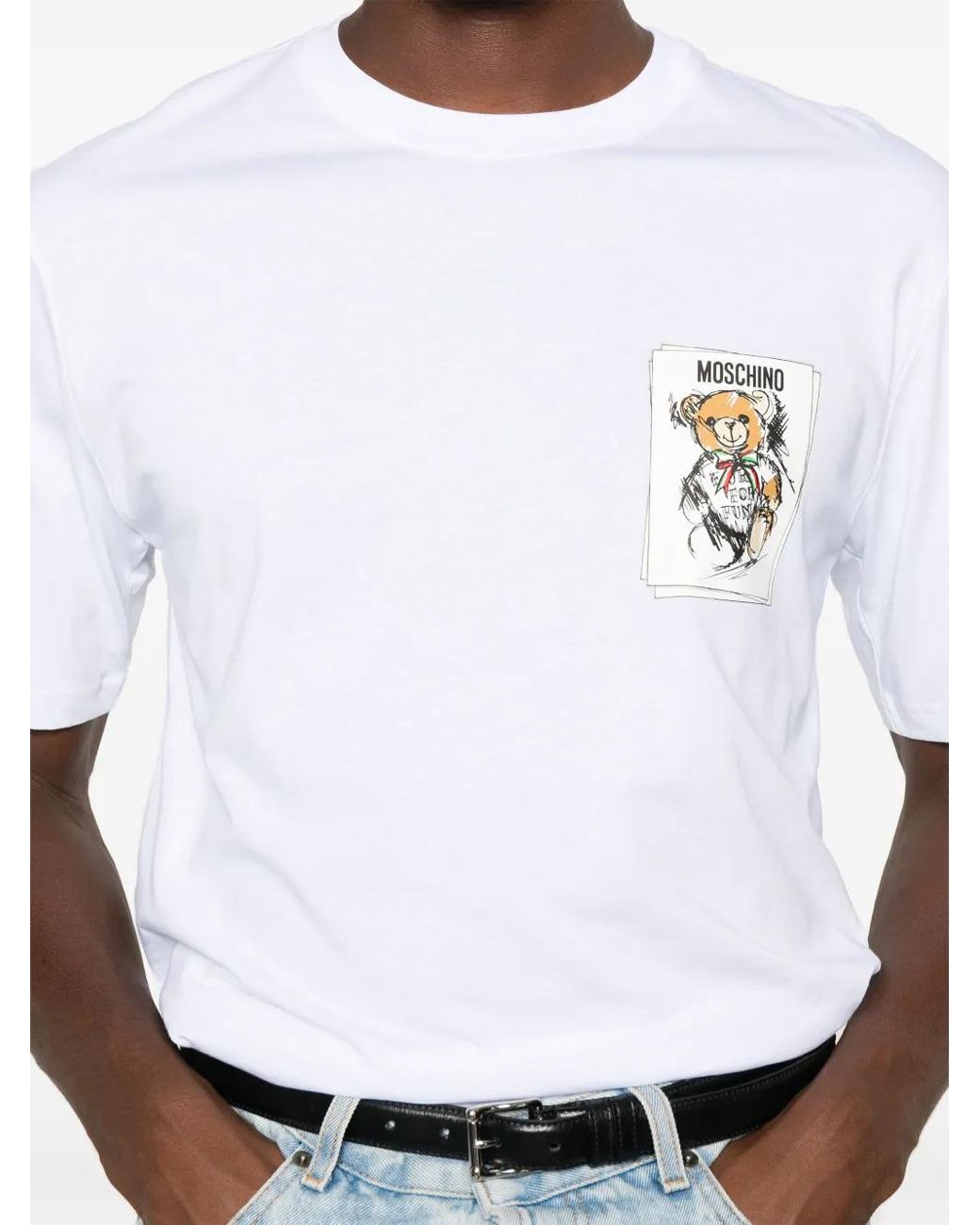 Moschino White Crewneck Printed T-Shirt for men